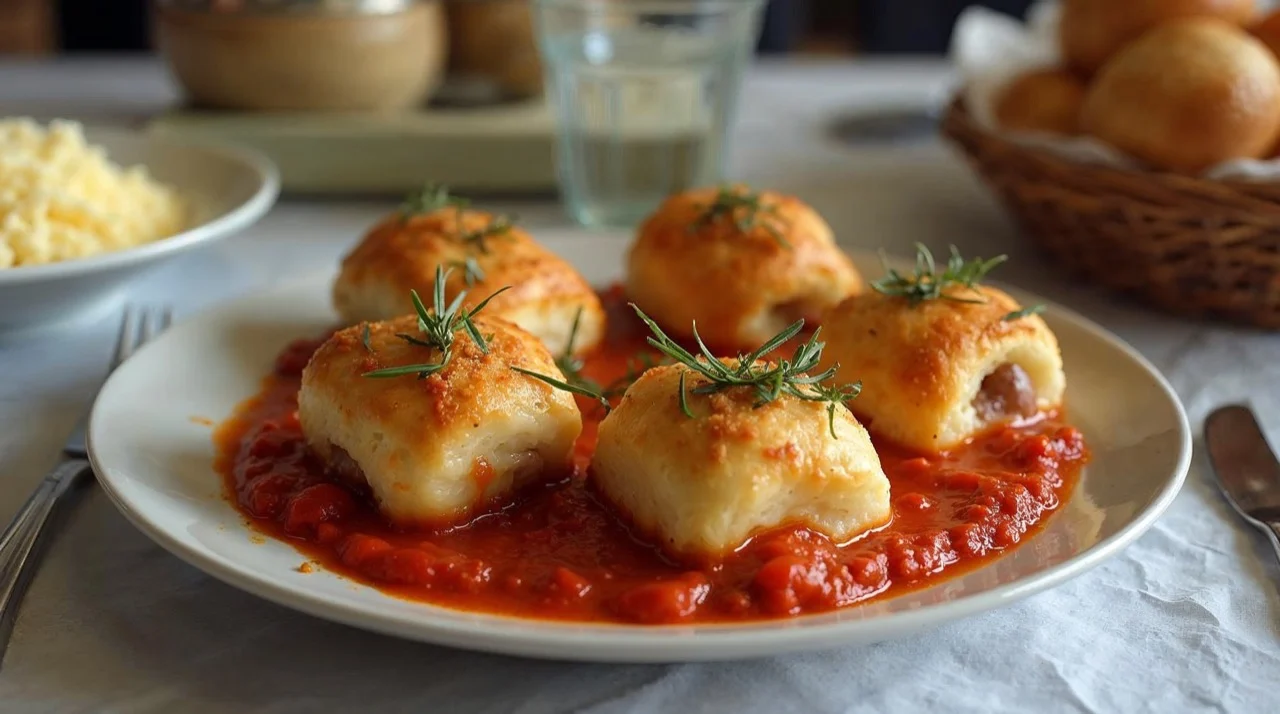 Sorrentinos caseros con salsa de tomate