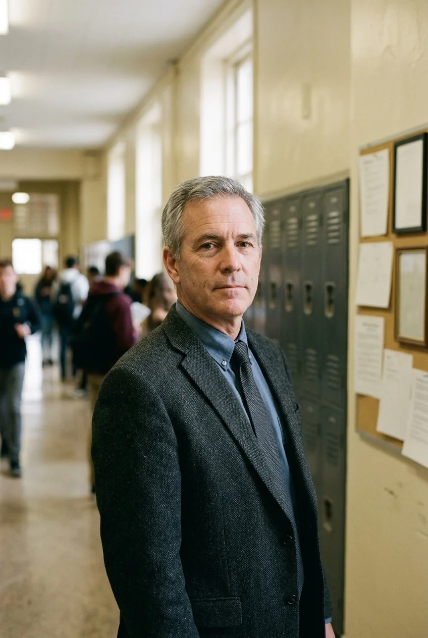 El rector del colegio en un pasillo