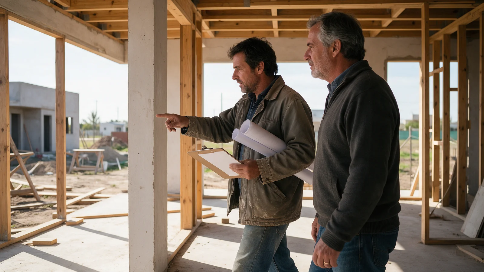 El director de obra recorriendo la obra con el dueño