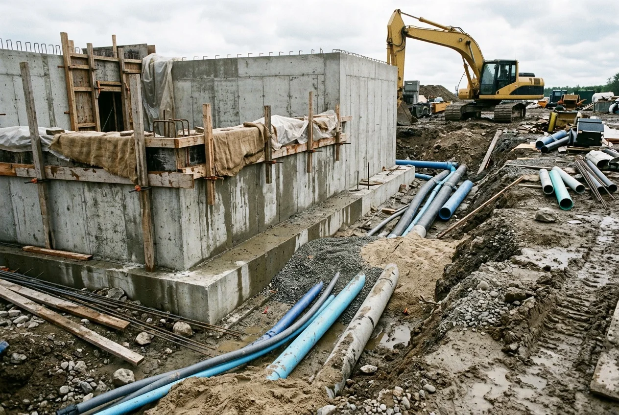 Obra de [NOMBRE] en [ZONA], con la excavadora trabajando