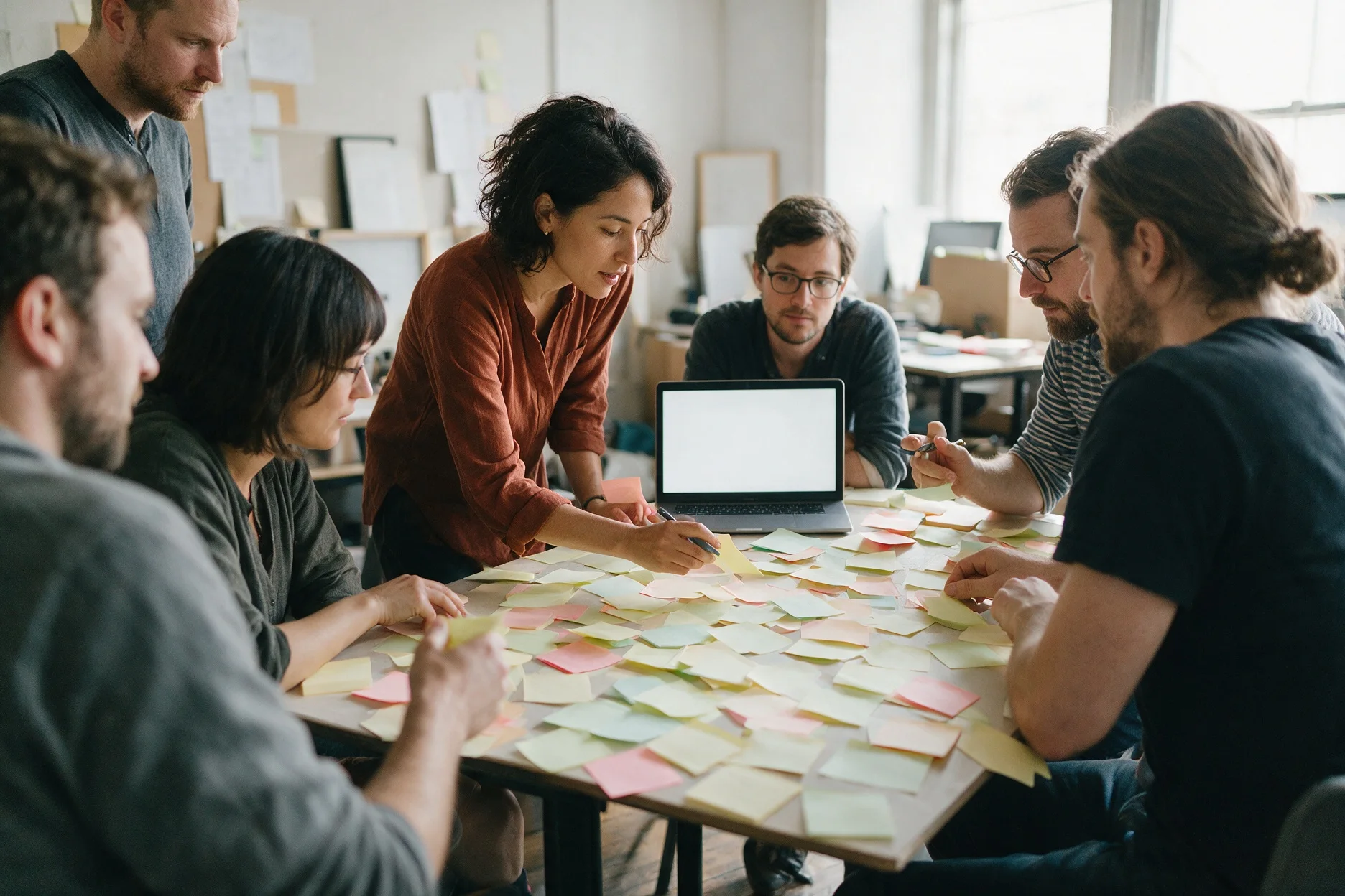 El equipo de [NOMBRE] armando un plan de contenidos