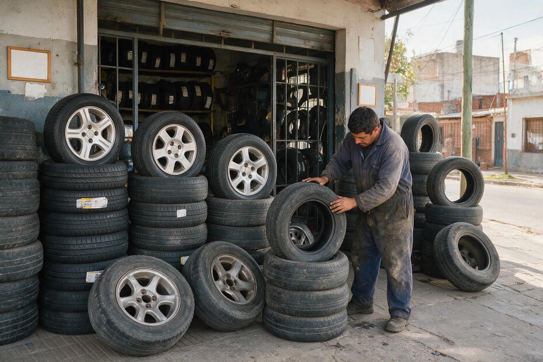 Cubiertas apiladas en una gomería