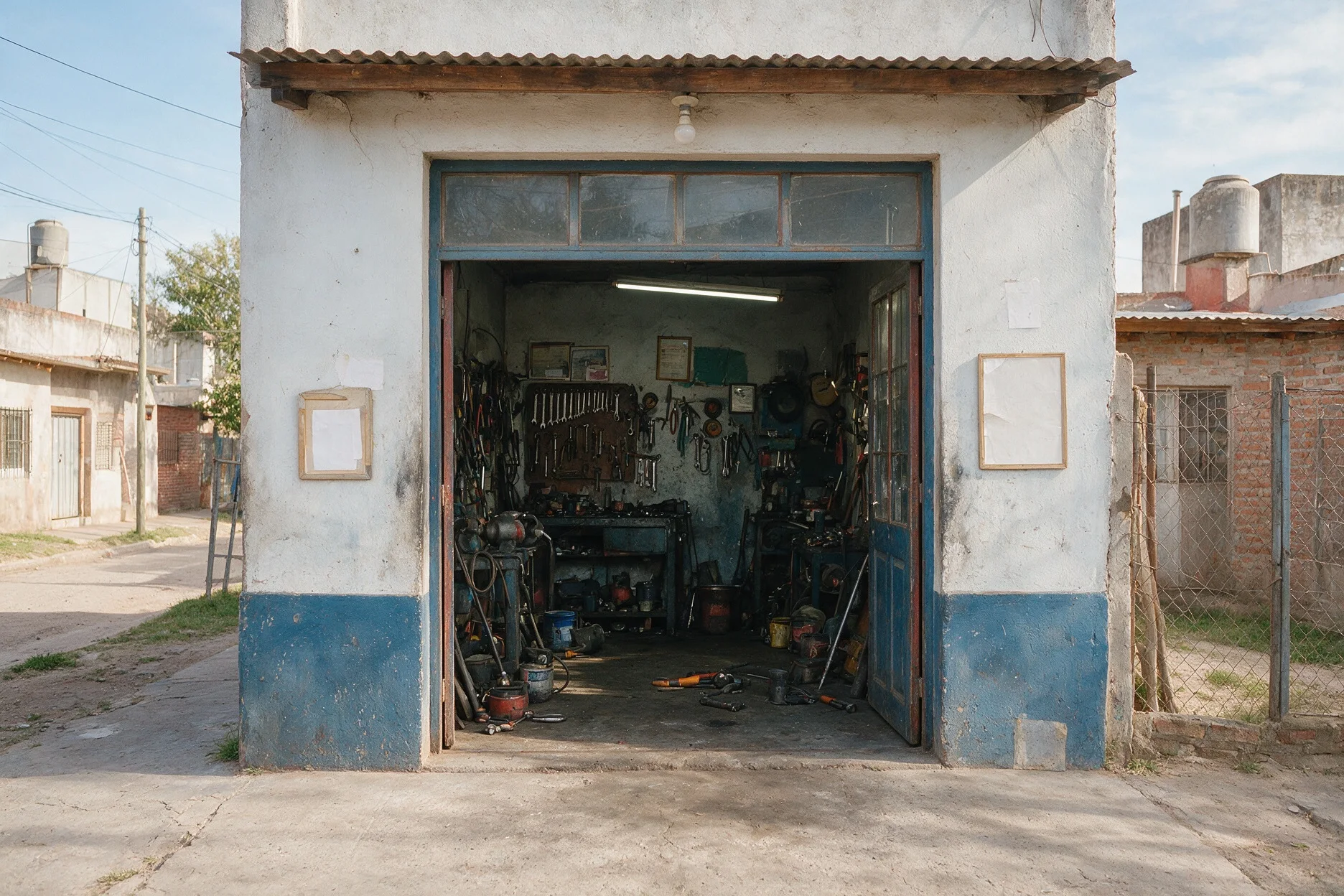 Frente de un taller mecánico